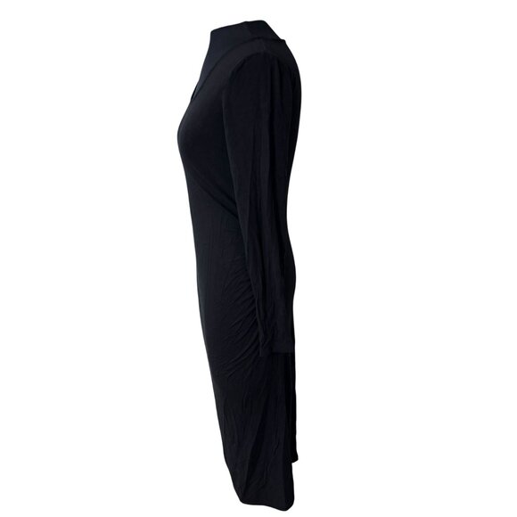 Black Long-Sleeve Midi Dress M Stretchy Viscose Blend - Picture 2 of 13